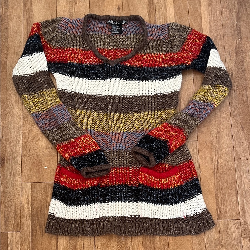 Y2K Multicolor Striped Sweater Retro Soft Grunge Indie Knit Size M